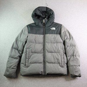 The North Face Puffer Jacket Boys 10 12 Gray 550 Down Filled Hooded Kids Coat